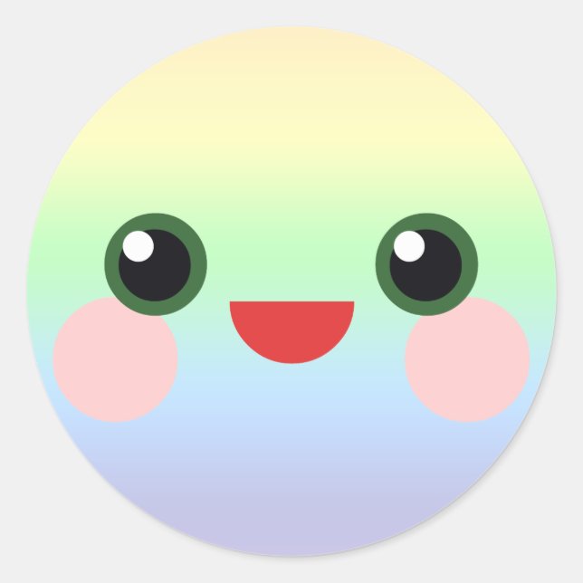 Sticker Rond Kawaii Sweet Eyes Adorable Rainbow Face Ami (Devant)