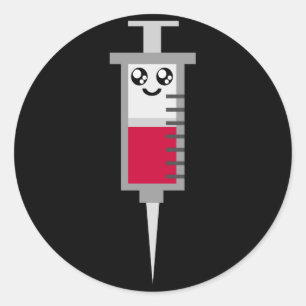 STICKER ROND KAWAII SYRINGE TIRÉ MÉDICALE HEUREUX VISAGE