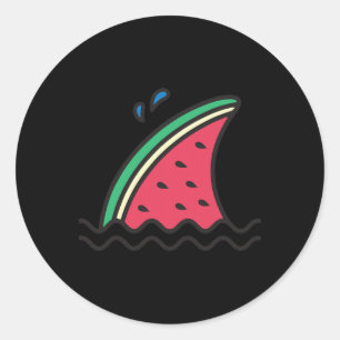 Sticker Rond Kawaii Watermelon Requin Fin drôle Famille Été Va
