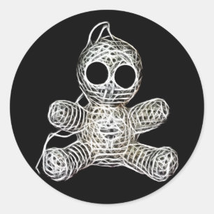 Sticker Rond Kawaii White Voodoo Doll Funny Magic Toy
