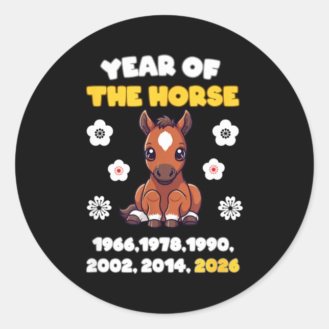 Sticker Rond Kawaii Year Of Horse Chinese Zodiac 2026 Animal  (Devant)