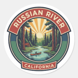 Sticker Rond Kayak dans la rivière russe Californie Voyage