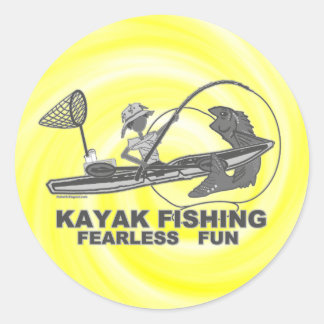 Sticker Rond Kayak Fishing Black & White Whimsy
