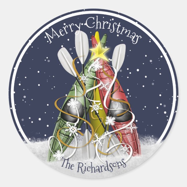 Sticker Rond Kayak Noël Arbre kayak à pataugeoire en hiver (Devant)