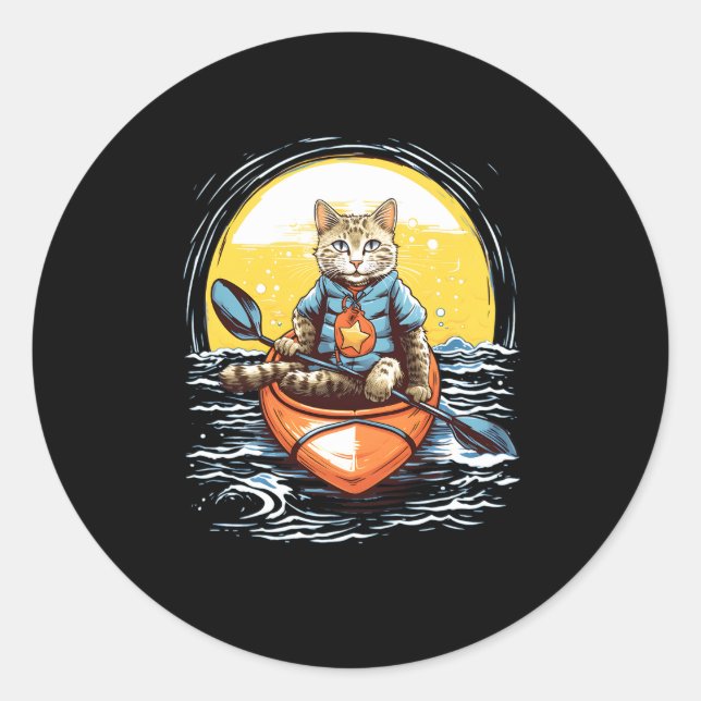Sticker Rond Kayaking Chat Kayaker Kayak Canoë-kayak Canoë-kaya (Devant)