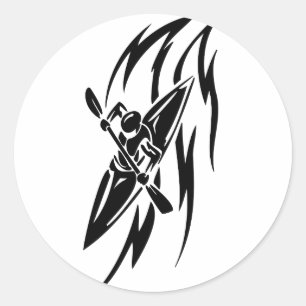 Sticker Rond Kayaking Extreme Sport Graphisme en noir et blanc
