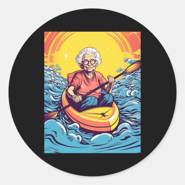 Sticker Rond Kayaking Grand-mère Kayaker Kayak Canoë-kayak (Devant)