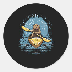 Sticker Rond Kayaking River Otter Kayaker Kayak Canoë-kayak