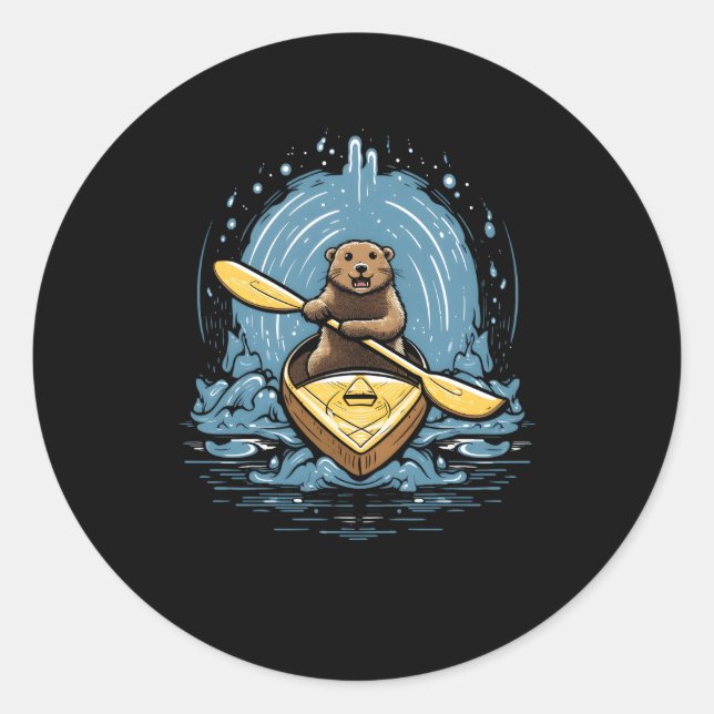 Sticker Rond Kayaking River Otter Kayaker Kayak Canoë-kayak (Devant)