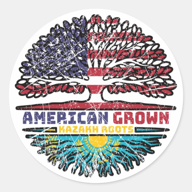 Sticker Rond Kazakh American Tree Roots (Devant)
