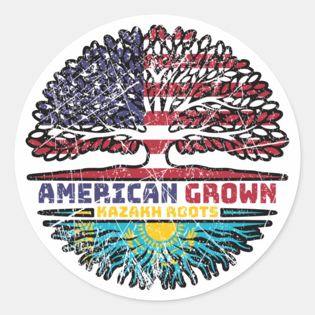 Sticker Rond Kazakh American Tree Roots (Devant)