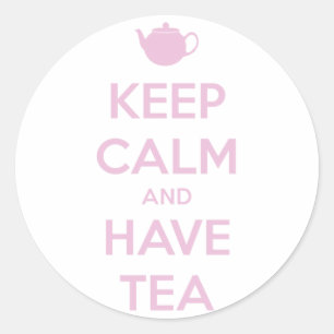 Sticker Rond Keep Calm and Have Tea Pink on White