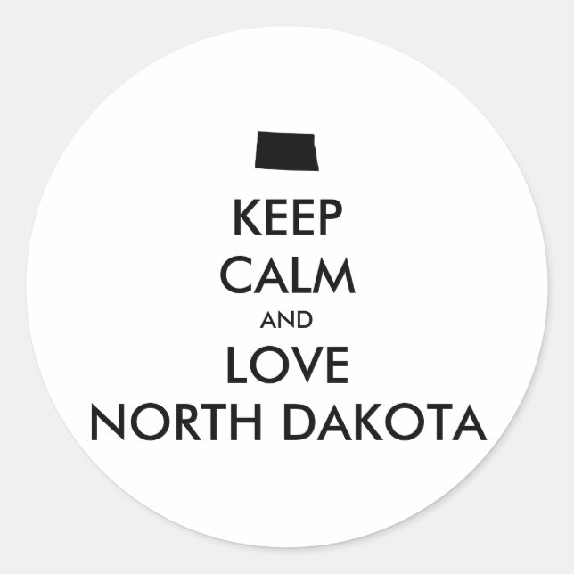 Sticker Rond KEEP CALM et LOVE NORTH DAKOTA (Devant)