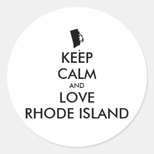 Sticker Rond KEEP CALM et LOVE RHODE ISLAND personnalisables