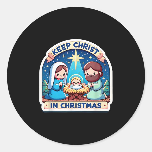 Sticker Rond Keep Christ In Christmas Nativity Scene Manger Jes (Devant)