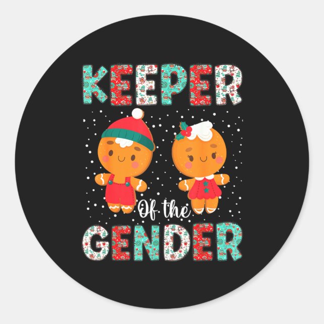 Sticker Rond Keeper Of The Gender Funny Christmas Shirt Gingerb (Devant)