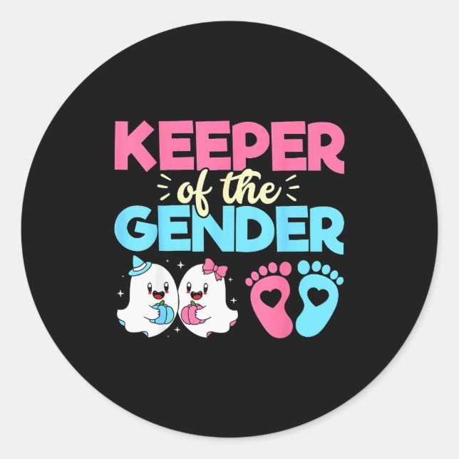 Sticker Rond Keeper Of The Gender Pumpkin Halloween Baby Gender (Devant)