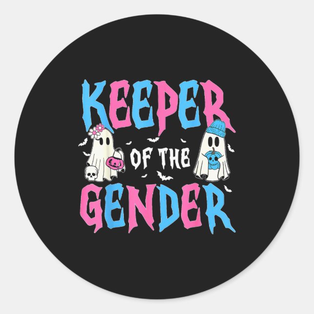 Sticker Rond Keeper Of The Gender Pumpkin Halloween Baby Gender (Devant)
