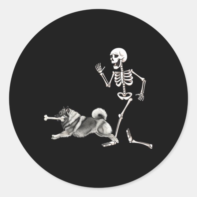 Sticker Rond Keeshond et squelette Halloween drôles (Devant)