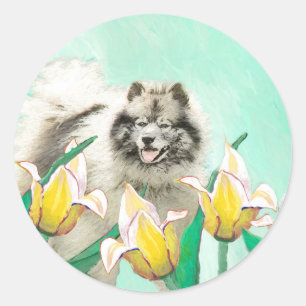 Sticker Rond Keeshony in Tulips Peinture mignonne Original Chie