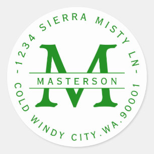 Sticker Rond Kelley Green Monogram Circle Adresse de retour