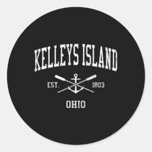 Sticker Rond Kelleys Island Oh Crossed Oars Bateau Ancre Sports