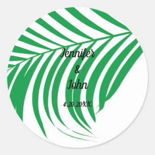 Sticker Rond Kelly Green Tropical Palm Tree Leaf Mariage mignon