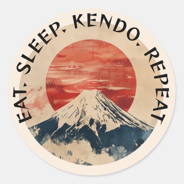 Sticker Rond Kendo Manger Le Sommeil Répéter Le Mont Fuji (Devant)