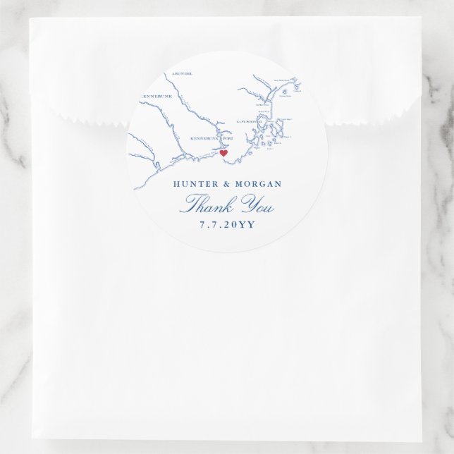 Sticker Rond Kennebunkport Maine Carte Marine Wedding Favor (Sac)