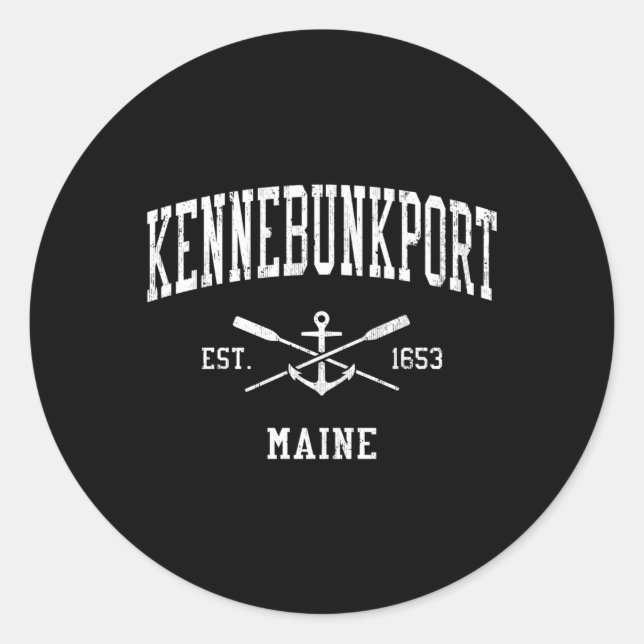 Sticker Rond Kennebunkport Me Crossed Oars Bateau Ancre Sports (Devant)