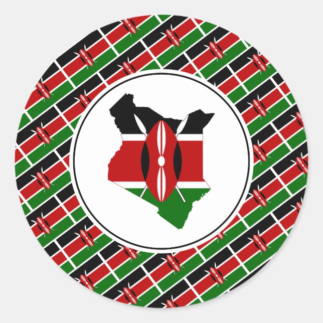 Sticker Rond KENYA FLAG Carte Kenyane Style Patriotique (Devant)
