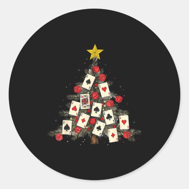 Sticker Rond Ker Cards Christmas Tree Gambling Funny Xmas Men  (Devant)
