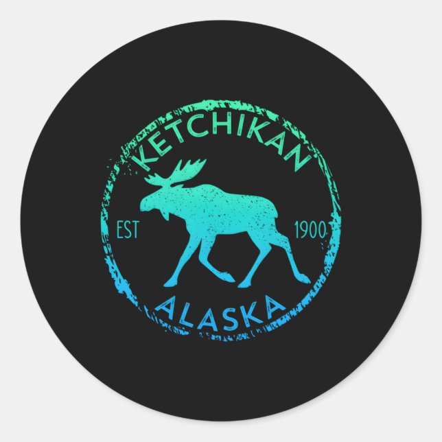 Sticker Rond Ketchikan Alaska Moose Gradient déçu (Devant)