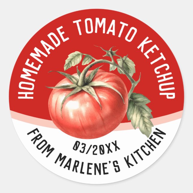 Sticker Rond ketchup à tomates faites maison avec tomate rouge (Devant)