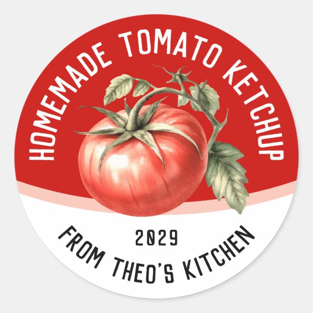 Sticker Rond Ketchup de tomate maison modifiable avec tomate ro (Devant)