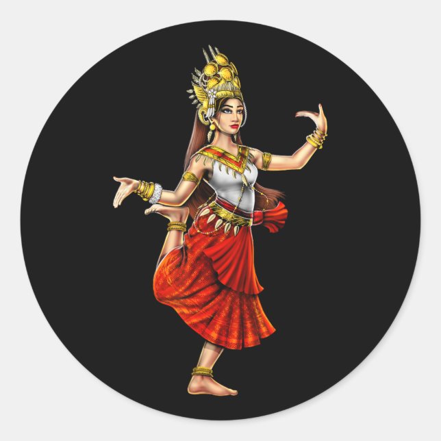 Sticker Rond Khmer cambodgien traditionnel Danseuse fille Apsar (Devant)