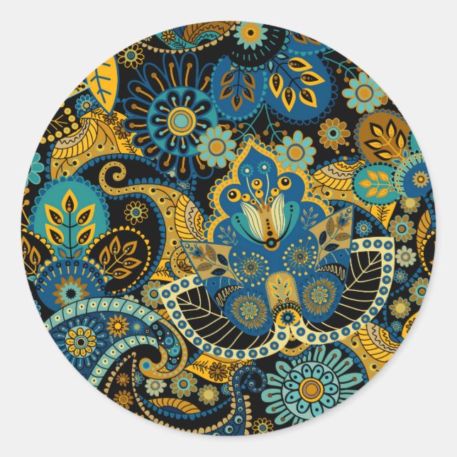 Sticker Rond Khokhloma bleu (Devant)