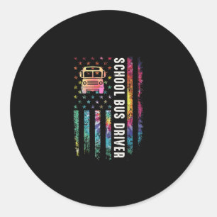 Sticker Rond ki tie teindre nous drapeau un conducteur d'autobu