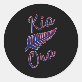 Sticker Rond Kia Ora Maori salue Nouvelle-Zélande Pride Silver