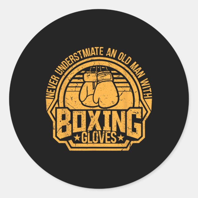 Sticker Rond Kickboxer Kickboxing Boxeur Boxe Design Vintage  (Devant)