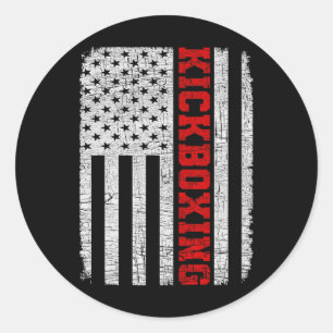 Sticker Rond Kickboxing Drapeau Américain 4 juillet Patriotique