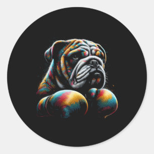 Sticker Rond Kickboxing Drôle Ou Chien De Boxe Pour Hommes Femm