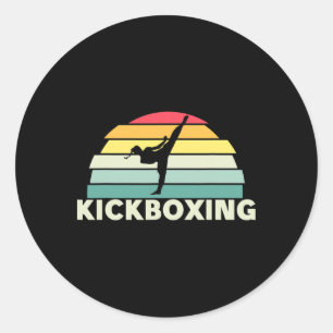 Sticker Rond Kickboxing féminin Arts martiaux Rétro Karaté Fill