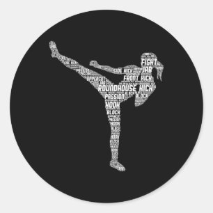 Sticker Rond Kickboxing Kickboxer Karaté Filles Femmes Enfants