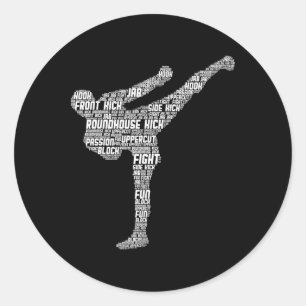 Sticker Rond Kickboxing Kickboxer Taekwondo Karaté Enfants Garç