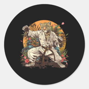 Sticker Rond Kickboxing Léopard Arts Martiaux Karaté Jiu-Jitsu