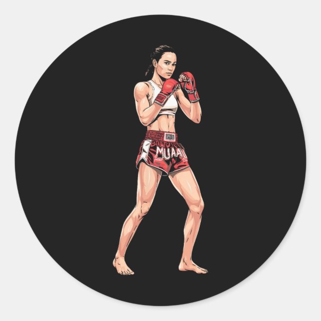 Sticker Rond Kickboxing Stance Thai Boxing A Muay Thai Fighter  (Devant)