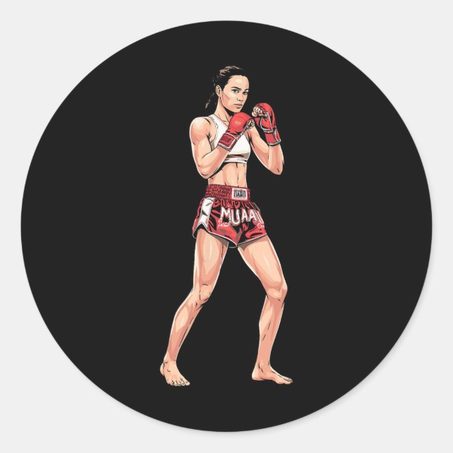 Sticker Rond Kickboxing Stance Thai Boxing A Muay Thai Fighter (Devant)