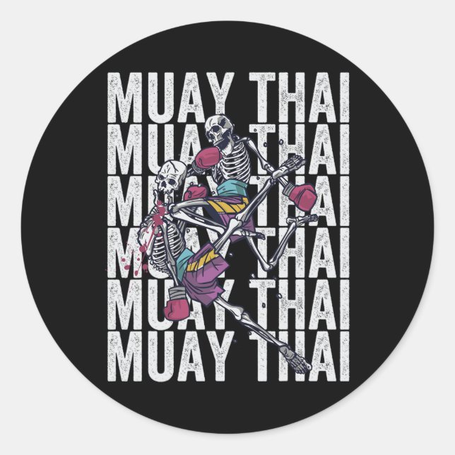Sticker Rond Kickboxing thaïlandais, squelettes de Muay Thai, M (Devant)