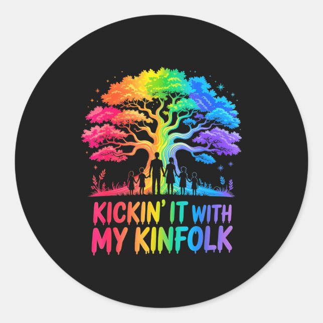 Sticker Rond Kickin' It With My Kinfolk Funny Family Reunion  (Devant)